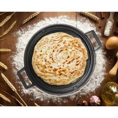 Lava Döküm Yuvarlak Çift Yön Izgara Tavası Çap(Ø)34cm. Döküm Demir Yekpare Çift Kulplu Çap(Ø)34cm.