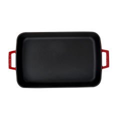 Lava Döküm Dikdörtgen Rosto ve Fırın Tepsisi 22x30cm. Döküm Demir Yekpare Çift Kulplu Ölçü - Kırmızı