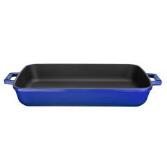 Lava Döküm Dikdörtgen Rosto ve Fırın Tepsisi Ölçü 26x40cm. Döküm Demir Yekpare Çift Kulplu - Mavi