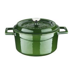 Lava Döküm Çap(Ø)20cm. Yuvarlak Tencere Döküm Demir Yekpare Kulplu Premium Serisi - Majolica Yeşil