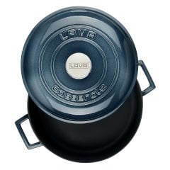 Lava Döküm Çap(Ø)28cm Çok Amaçlı Yayvan Tencere Döküm Demir Kubbe Form Kapak Premium Serisi - Majolica Gri