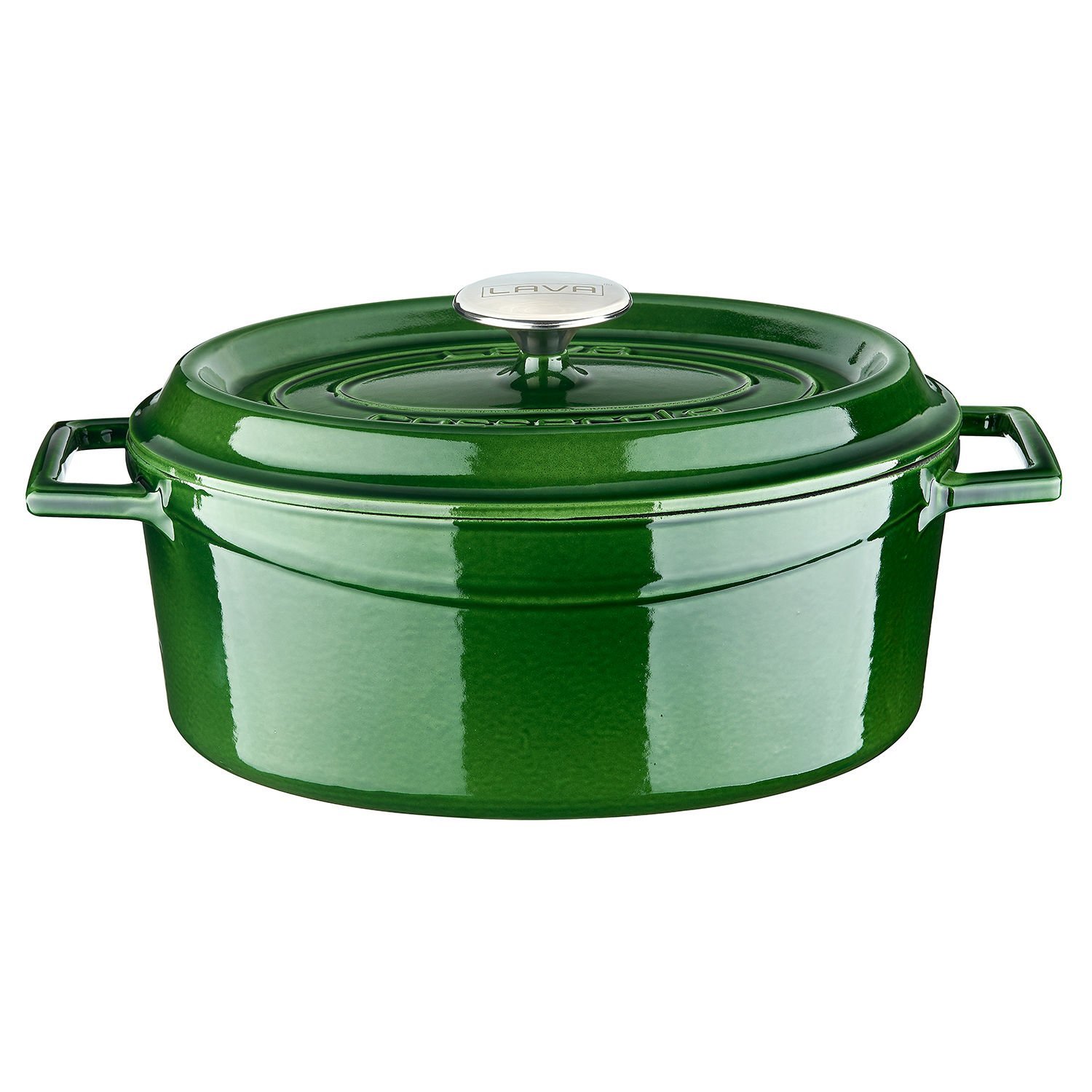 Lava Döküm Oval Tencere Ölçü 21x27cm. Döküm Demir Yekpare Kulplu Premium Serisi - Majolica Yeşil