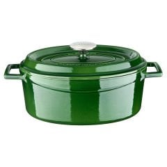 Lava Döküm Oval Tencere Ölçü 21x27cm. Döküm Demir Yekpare Kulplu Premium Serisi - Majolica Yeşil