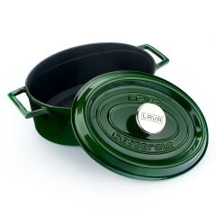 Lava Döküm Oval Tencere Ölçü 21x27cm. Döküm Demir Yekpare Kulplu Premium Serisi - Majolica Yeşil