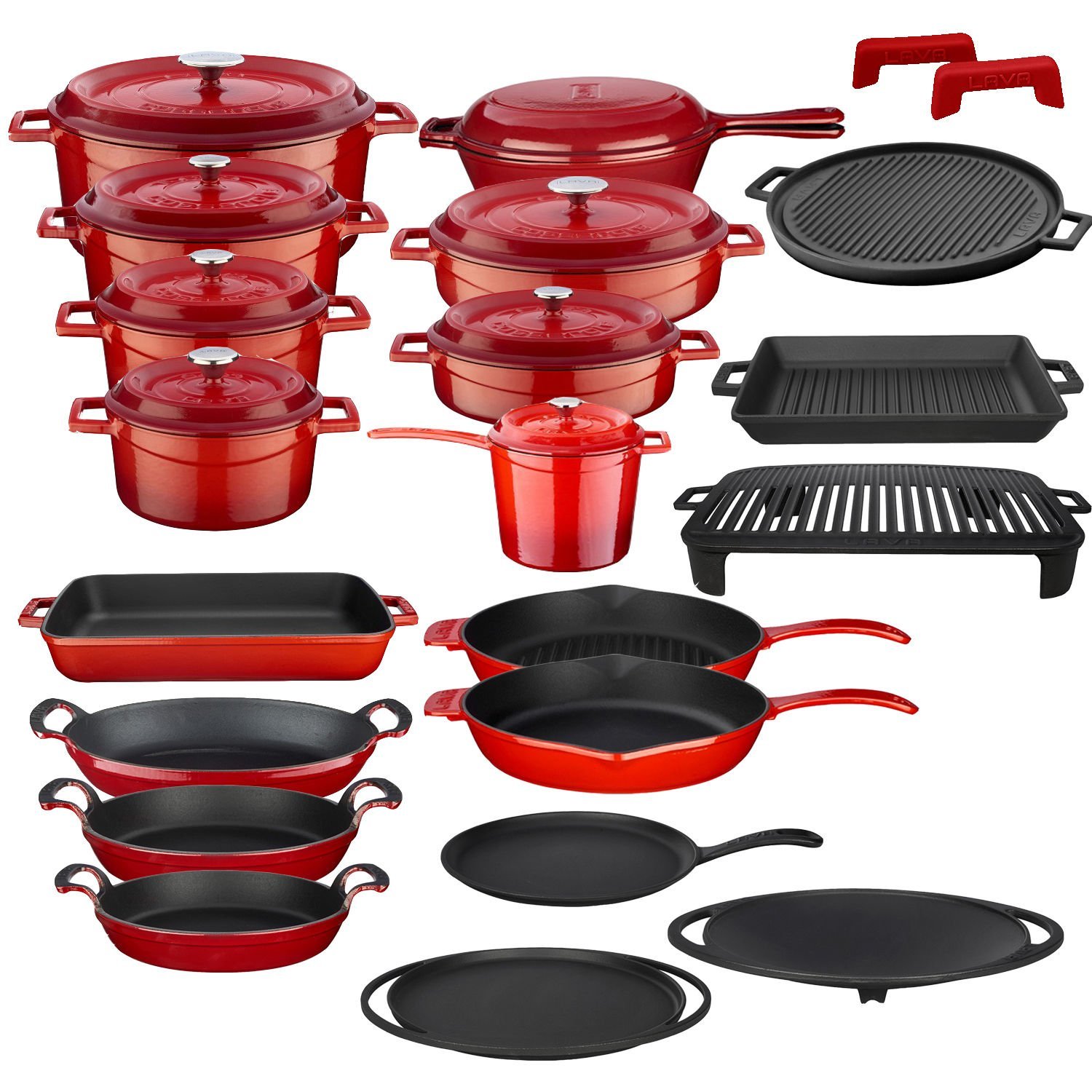 Lava Casting 21 Piece Cookware and Pan Set Trendy Wooden Spoon with Gift