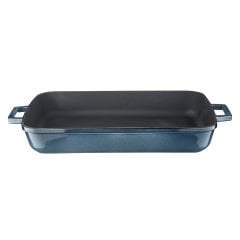 Lava Döküm Ölçü 26x40cm. Dikdörtgen Rosto ve Fırın Tepsisi Döküm Demir Yekpare Çift Kulplu Premium Serisi - Majolica Gri