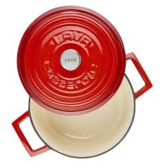 Lava Döküm Yuvarlak Tencere Çap(Ø)20cm. Döküm Demir Yekpare Kulplu Edition Serisi - Kırmızı