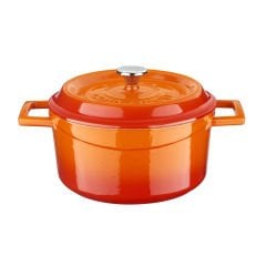 Lava Döküm Yuvarlak Tencere Çap(Ø)20cm. Döküm Demir Yekpare Kulplu Edition Serisi - Turuncu