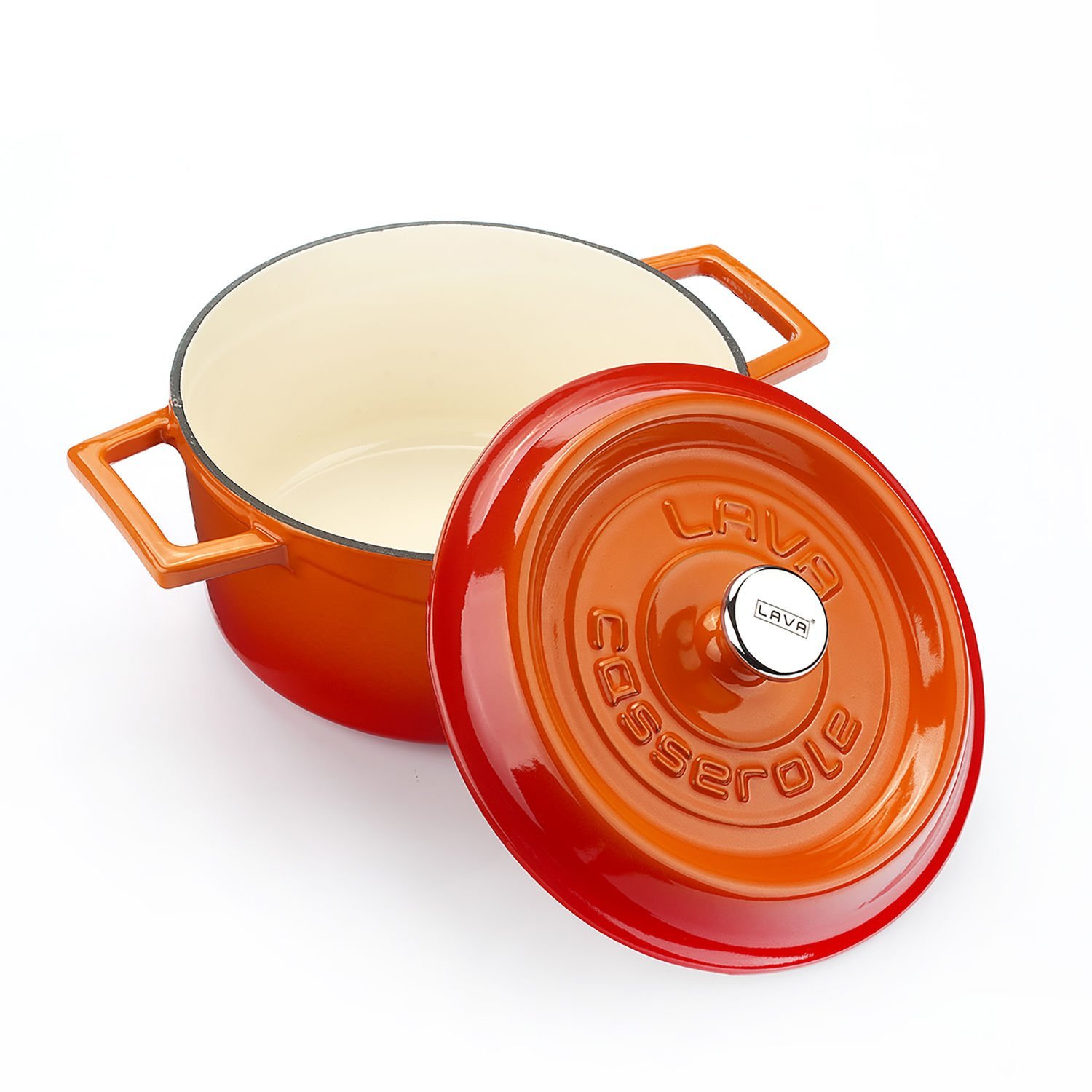 Lava Döküm Yuvarlak Tencere Çap(Ø)20cm. Döküm Demir Yekpare Kulplu Edition Serisi - Turuncu