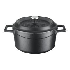 Lava Döküm Yuvarlak Tencere Çap(Ø)20cm. Döküm Demir Yekpare Kulplu Edition Serisi - Mat Siyah