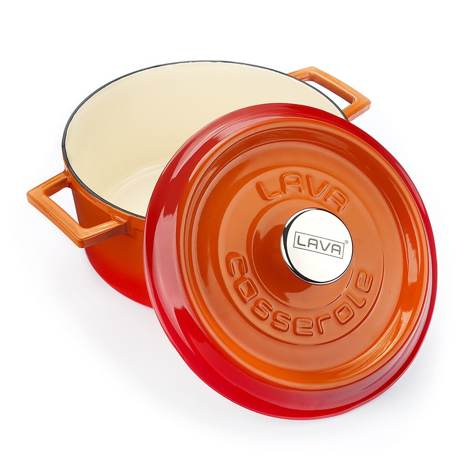 Lava Döküm Yuvarlak Tencere Çap(Ø)24cm. Döküm Demir Yekpare Kulplu Edition Serisi - Turuncu