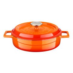 Lava Döküm Çok Amaçlı Yayvan Tencere Çap(Ø)24cm. Döküm Demir Yekpare Kulplu Edition Serisi - Turuncu