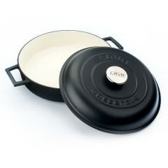 Lava Döküm Çok Amaçlı Yayvan Tencere Çap(Ø)28cm. Döküm Demir Yekpare Kulplu Kubbe Form Kapaklı Edition Serisi - Mat Siyah