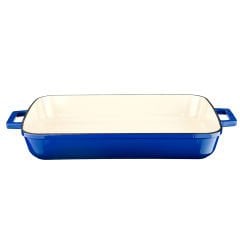 Lava Döküm Dikdörtgen Rosto ve Fırın Tepsisi Ölçü 26x40cm. Döküm Demir Yekpare Çift Kulplu Edition Serisi - Mavi