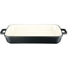 Lava Döküm Dikdörtgen Rosto ve Fırın Tepsisi Ölçü 26x40cm. Döküm Demir Yekpare Çift Kulplu Edition Serisi - Mat Siyah