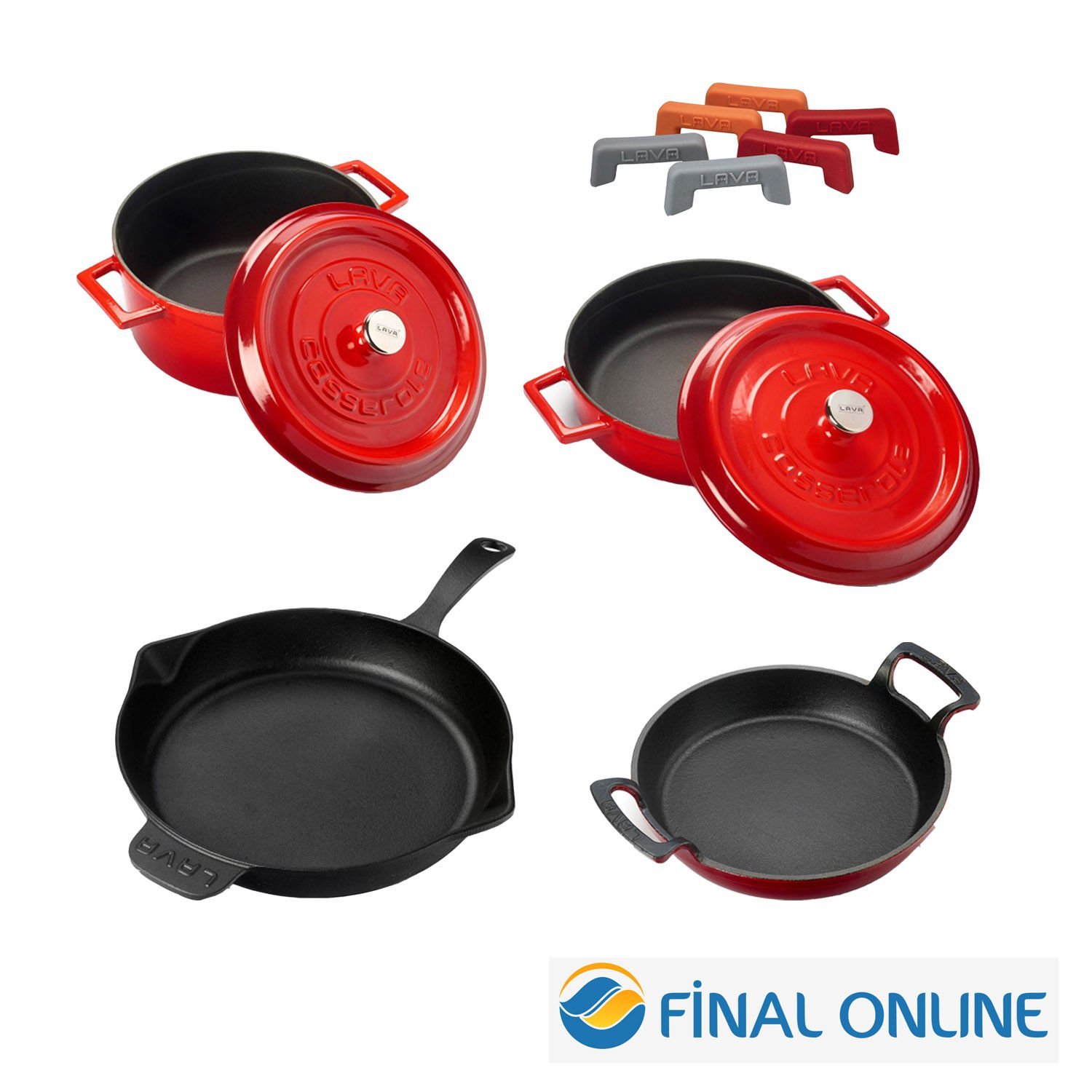 Lava Döküm 4 Parça Tencere Tava Seti Trendy Silikon Tutacak ve Ahşap Kaşık Hediyeli