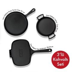 Lava Döküm Üçlü Kahvaltı Seti Ahşap Kaşık Hediyeli