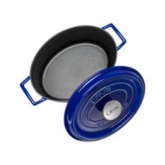 Lava Döküm Oval Tencere  Ölçü 21x27cm. Döküm Demir Yekpare Kulplu Premium Serisi - Majolica Mavi