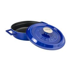 Lava Döküm Çap(Ø)24cm Çok Amaçlı Yayvan Tencere Döküm Demir Yekpare Kulplu Premium Serisi - Majolica Mavi
