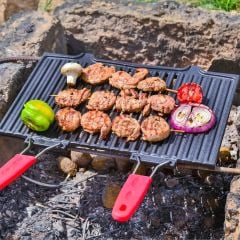 Lava Döküm 2'li Avantajlı Outdoor Seti - 40x25 cm Mangal Izgara + 38 cm Wok Tava Ahşap Kaşık Hediyeli