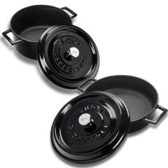 Lava Döküm 24 cm Yuvarlak Derin ve Sığ İkili Tencere Seti Siyah