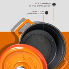 Lava Döküm Yuvarlak Tencere. Trendy Çap(Ø) 12cm. - Turuncu