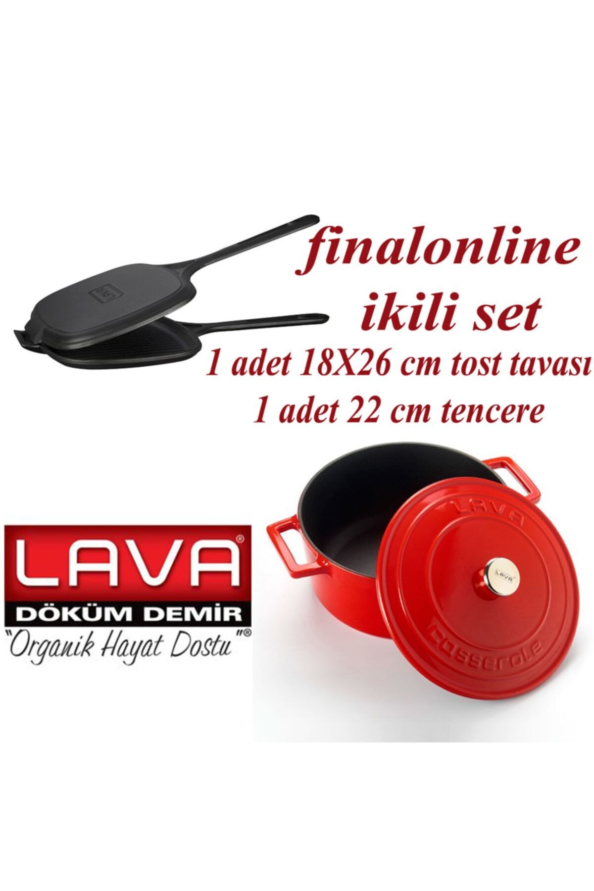 Finalonline Ikili Döküm Seti Tost Tavası+22 Cm Tencere Tava+tencere
