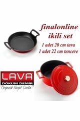Finalonline Ikili Döküm Seti 20 Cm Sahan+22 Cm Tencere Tava+tencere