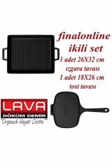 Finalonline Ikili Döküm Seti 18x26 Cm Tost Tavası+26x32 Cm Izgara Tavası Garantili Tava