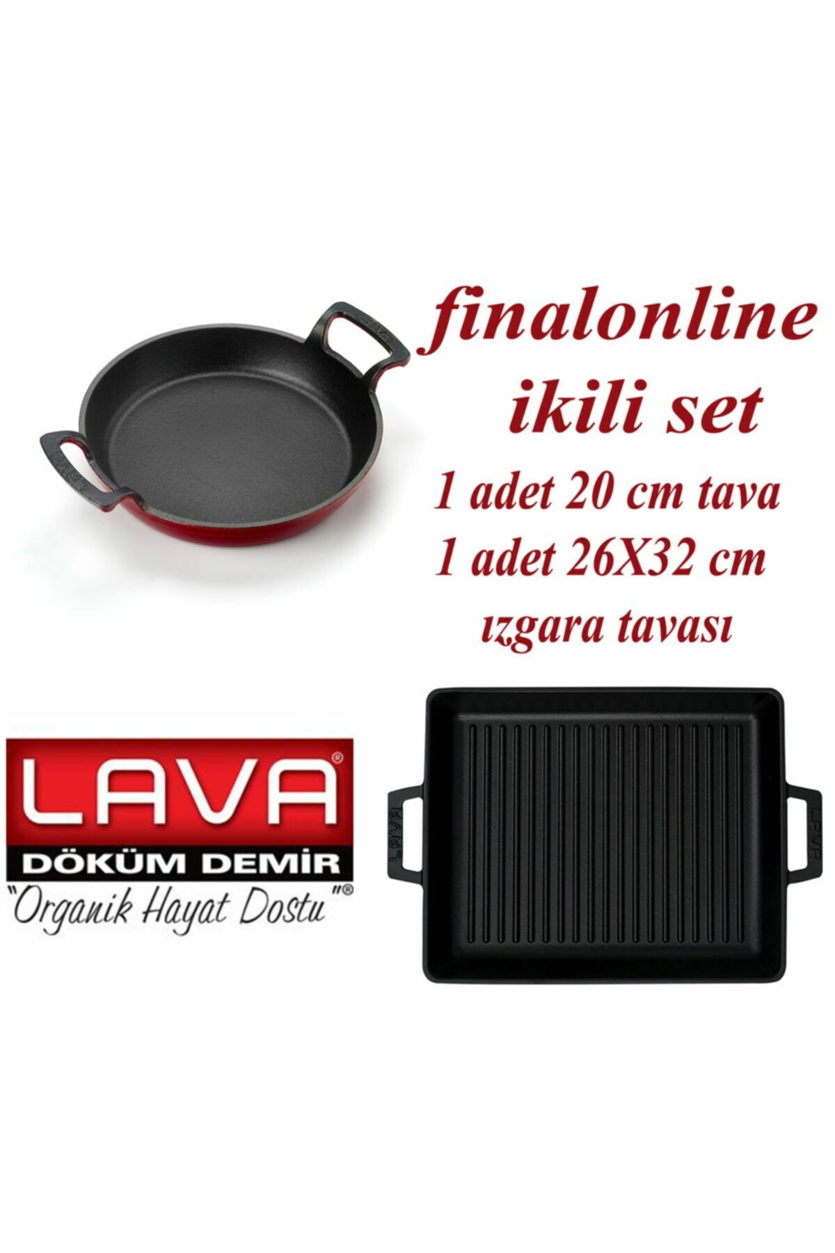Finalonline Ikili Döküm Seti 26x32 Cm Izgara Tavası+20 Cm Tava-sahan Garantili Tava