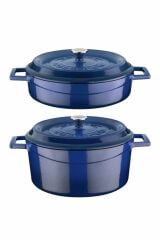 Lava Döküm İkili 24 cm Mavi Set Derin ve Yayvan Tencere Finally Ahşap Kaşık Hediyeli