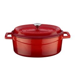 Lava Döküm Oval Tencere Ölçü 21x25cm. Trendy Serisi  - Kırmızı