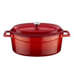 Lava Döküm Oval Tencere Ölçü 21x27cm. Trendy Serisi - Kırmızı