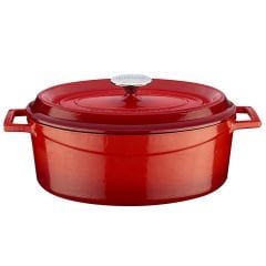 Lava Döküm Oval Tencere. Ölçü 25x31cm. Trendy Serisi - Kırmızı