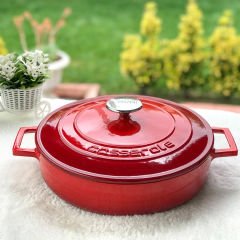 Lava Döküm Çok Amaçlı Yayvan Tencere Çap(Ø)28 cm. Folk Serisi - Kırmızı