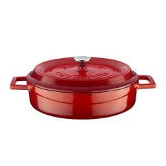 Lava Döküm Çok Amaçlı Yayvan Tencere Çap(Ø)24 cm. Trendy Serisi - Kırmızı