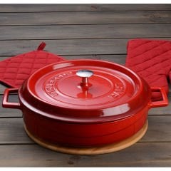 Lava Döküm Çok Amaçlı Yayvan Tencere Çap(Ø)24 cm. Trendy Serisi - Kırmızı