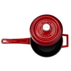 Lava Döküm Yuvarlak Sos Tenceresi. Çap(Ø16 cm. Döküm Demir Yekpare Saplı Trendy Serisi - Kırmızı