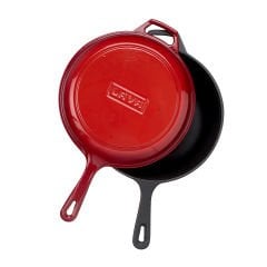 Lava Döküm Combo Derin Yuvarlak Kızartma Tavası Çap(Ø)26cm  Döküm Demir Yekpare Saplı - Kırmızı
