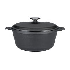 Lava Döküm Yuvarlak Tencere Çap(Ø)26cm. Döküm Demir Yekpare Kulplu.