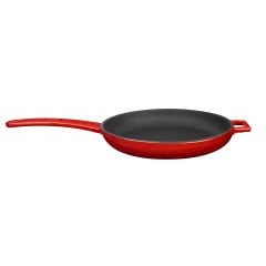 Lava Döküm Yuvarlak Kızartma Tavası Çap(Ø)20cm. Döküm Demir Yekpare Saplı   - Kırmızı