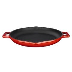 Lava Döküm Yuvarlak Kızartma Tavası Çap(Ø)30cm. Döküm Demir Yekpare Çift Kulplu  - Kırmızı