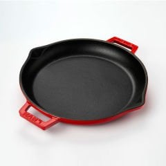 Lava Döküm Yuvarlak Kızartma Tavası Çap(Ø)30cm. Döküm Demir Yekpare Çift Kulplu  - Kırmızı
