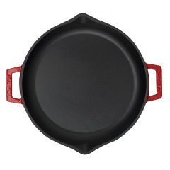 Lava Döküm Yuvarlak Kızartma Tavası Çap(Ø)30cm. Döküm Demir Yekpare Çift Kulplu  - Kırmızı