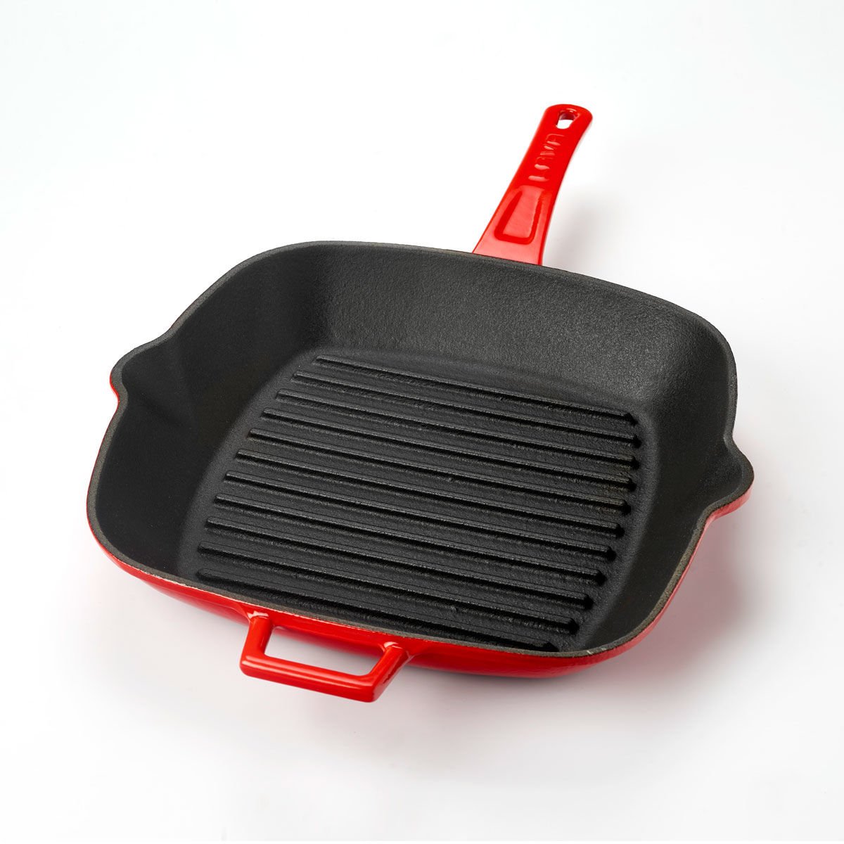Lava Döküm Kare Izgara Tava Ölçü 26x26cm. Döküm Demir Yekpare Saplı - Kırmızı