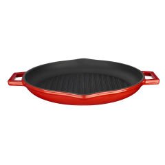 Lava Döküm Yuvarlak Izgara Tavası Çap(Ø)30cm. Döküm Demir Yekpare Çift Kulplu - Kırmızı