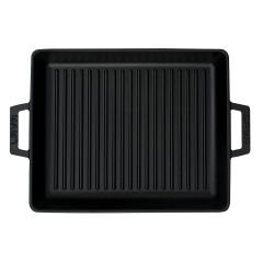 Lava Döküm Dikdörtgen Izgara Tavası 26x32cm. Döküm Demir Yekpare Çift Kulplu Ölçü