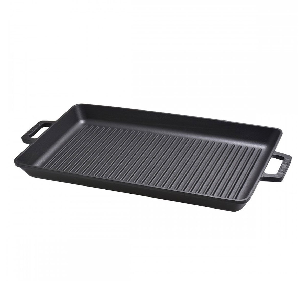 Lava Cast Rectangular Grill Pan 26x45cm. Cast Iron Solid Double Handle Size 26x45cm.