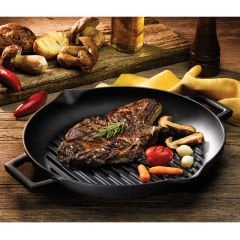 Lava Casting Round Grill Pan Diameter (Ø)26cm. Cast Iron Solid Double Handle