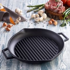 Lava Döküm Yuvarlak Izgara Tavası  Çap(Ø)30cm. Döküm Demir Yekpare Çift Kulplu Çap(Ø)30cm.